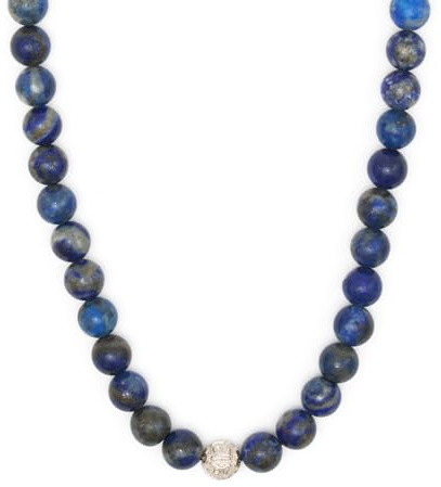 BERGERLIN 925 sterling silver äkta natursten pärlhalsband - halsband med lås och äkthetscertifiering, XS-S, lapis lazuli pärla 925 sterling silver, Lapis lazuli