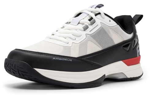 FitVille Wide Tennis Shoes for Men Pickleball Shoes Lightweight Breathable All Court Athletic Shoes with Arch Support & Wide Toe Box Pearl/Black