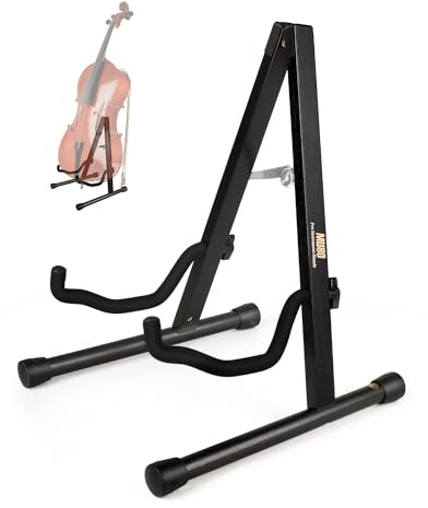 MUSO Cello Stand with Bow Holder,A-Frame Floor Stand with Padded Foam, Handcrafted Cello Rack Fits 1/2, 3/4, 7/8, 4/4 Full-Size and Guitar, Instrument Holder for Home and Studio Display