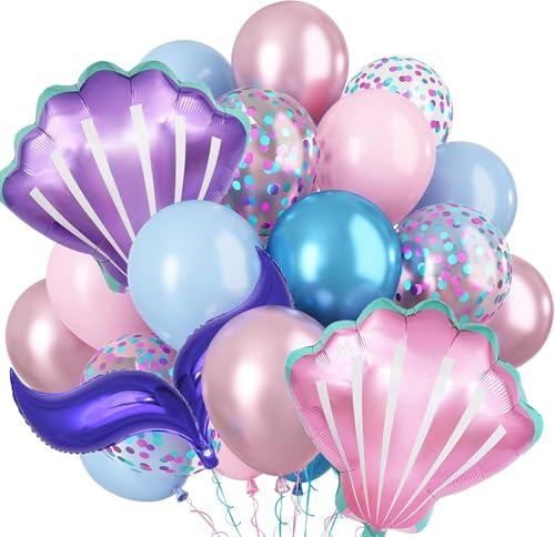 19PCS Globos Cumpleaños Colores, Globos Foil con Forma de Concha, Globos Fiesta Rosa Azul y Violeta, Decoración de Cumpleaños Infantil, Baby Shower