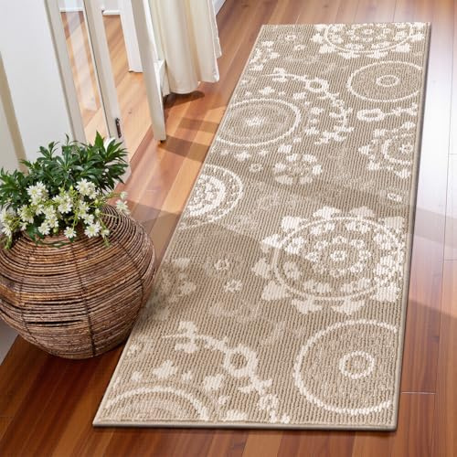 Homodeco Alfombra de Pasillo 50 x 150 cm, Antideslizante Alfombra de Corredor Pelo Corto Moderna Forro Polar de Bucle, Alfombra Entrada Interior Larga para Pasillo Cocina, Beige