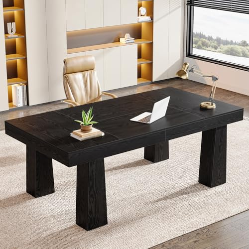 Tribesigns Executive Computer Desk, 160 x 80 x 75 cm, Modern Industrial Home Office Desk with Heavy Duty Tapered Legs, Spacious Workstation for Office, Black Simple Modern Writing Table