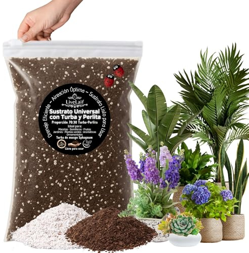 LiveLaif®- 5L Sustrato Universal Enriquecido: Turba Rubia (de Musgo Sphagnum) con Perlita para Plantas y Abono NPK | Tierra Plantas Premium, Substrato Universal Plantas, Macetas, etc. Bolsa con Cierre