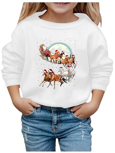 Générique Costume di Natale Felpa da ragazza a maniche lunghe casual stampato pupazzo di neve bicchiere di vino Natale autunno inverno maglione senza cappuccio per bambini alla moda maglione bambina