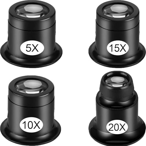 Wxinsheng Jewellers Loupe Magnifier Set 5x 10x 15x 20x,Watchmakers Eye Loupe Magnifying Glass,Professional Monocular Loop,for Watch Repair,Jewellery Making,Craft Hobby Tools (Black)