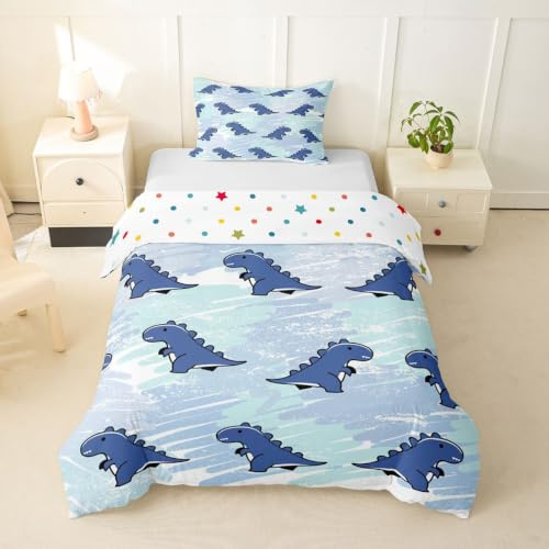 Loussiesd Tecknad dinosaurie påslakan junior/barnsäng storlek dinosaurie sängkläder set andas mjukt söt djungel dino överkast 2 st sovrumsdekor mikrofiber dragkedja stängning