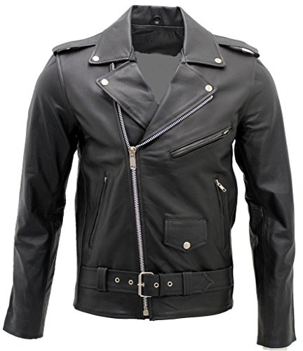 Hombres elegante Brando chaqueta de cuero negro motociclista