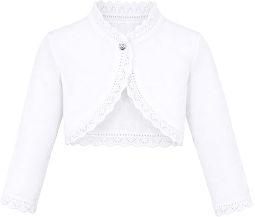 Lilax Baby Girls' Knit Long Sleeve Button Closure Bolero Cardigan Shrug 3-6 Months White
