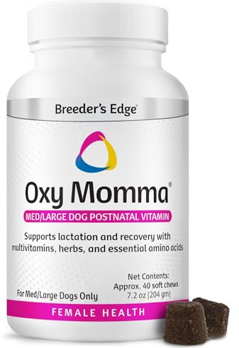 Breeder's Edge Oxy Momma Soft Chews, Postnatal Vitamin Supplement for Lactating Dogs and Cats, Supports Recovery, Hormones, and Next Pregnancy - for Medium & Large Dogs, 40ct Soft Chews