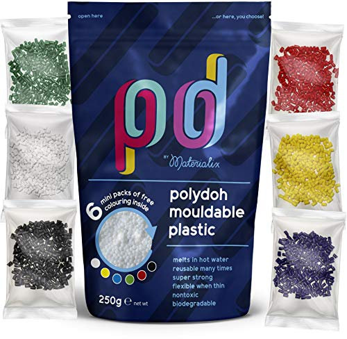 Polydoh Formbarer Kunststoff, inkl. 6 Packungen Färbegranulat (250g) für DIY, Vampirzähne, SFX [polymorph]