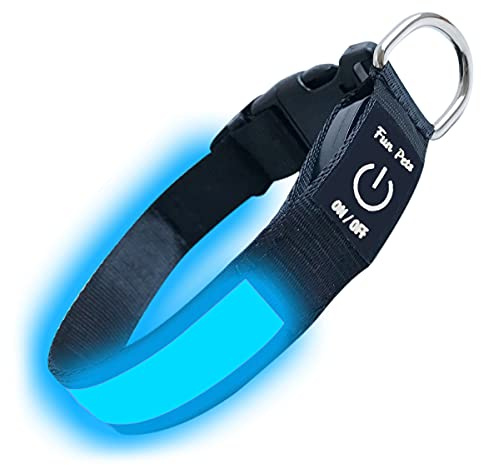 Fun Pets LED Dog Collar in Blue - USB Rechargeable Pet Safety Collar - Great Visibility & Improved Safety (40cm - 50cm / 15.7 - 19.7)