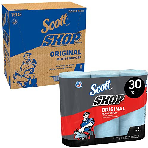 Scott Shop Towels Original 75143 - Strapazierfähige Reinigungstücher in Blau - 10 Packungen mit 3 blauen Wischrollen à 55 Einmaltücher (1.650 Papierwischer insgesamt) - Wischtücher