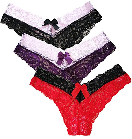SPFASZEIV Tanga Femme Sexy String Coton Culotte Dentelle Slips de Dentelle sous-vêtements String Ice Lingerie - Multipack,S,Full Lace-p3