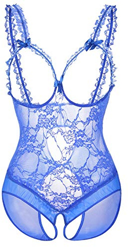 ALOECDYV Women Sexy Lingerie Nightwear - One-Piece Bodysuit Nightie Plus Size, Black (Blue, XL)