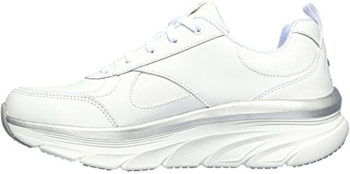 Skechers Women's D'LUX Walker Sneaker, White Leather/Silver Trim , 5 UK medium