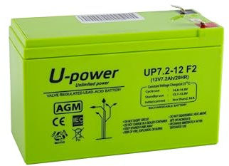 U-Power - Batería piombo AGM Sigillata 7.2Ah 12V - Faston F2 6.3mm