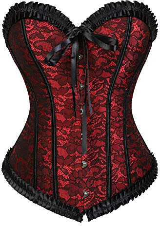 Grebrafan Brocado Corset Bustier Sexy Nupcial Corsés y Lencería Talla Grande (EUR(32-34) S,Rojo)