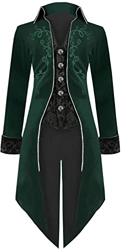GOLDSTITCH Mens Medieval Steampunk Tailcoat Velvet Victorian Gothic Vintage Frock Halloween Costume Coat Green S
