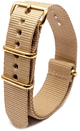 Elegantyl Uhrenarmband aus Nylon mit goldener Schnalle, Nylonstreifen, Uhrenzubehör, 18mm, 20mm, 22mm, 24mm, Khaki, 18mm