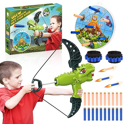 Veopoko Toys for 4 5 6 7 8 Year Old Boys, Dinosaur Toys for Boys Age 4-8 Bow and Arrow Set Kids 4 5 6 7 8 Year Old Boy Gifts Outdoor Toys for 4-8 Year Old Boys Toys Age 4-8 Archery Set Kids