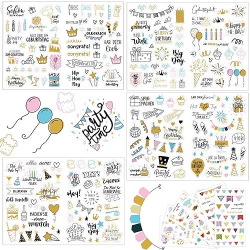 VIKY® 350 Stk Sticker Geburtstag Set, Aufkleber Geburtstag Gästebuch, Glitzer Sticker Fotoalbum Kinder, Sticke Gästebuch für Gästebuch Geburtstags, Fotoalbum, Geburtstagskarten & Geschenke(10 Bögen)