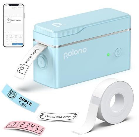 POLONO Etikettendrucker, P31s Bluetooth Etikettiergerät Selbstklebend Beschriftungsgerät Mini Label Printer Tragbarer Labeldrucker mit iOS Android,Für Zuhause, Büro, Blau