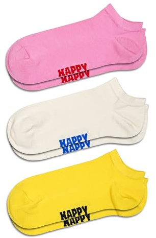 Happy Socks niedrige Socken 3er Pack - Baumwolle Socken - Solids Kollection - Rosa, Weiß und Gelb