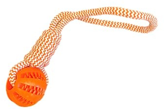 Dog Toy, Ball on Rope Dog Toy 6 cm, Dog Toy Indestructible, Dog Toy for Throwing, Ball with Cord, Dog Ropes, Interactive Chewing Toy, with Dental Care Function Orange