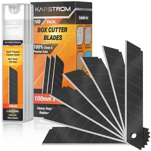 KapStrom Cuttermesser-Klingen (schwarz, 100 Stück), scharfe Allzweckmesser-Ersatzklingen, 18 mm robuste Abbrechklingen aus Karbonstahl