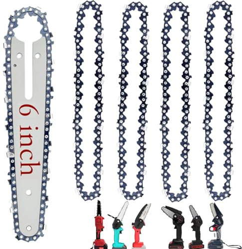 4 Pack 6 Inch Mini Chainsaw Chain Replacement, Small Chain Saw Chains for Cordless Handheld, 1/4 LP Pitch, 37 Drive Links, Electric Chainsaw Accessories for Carpentry and Landscaping