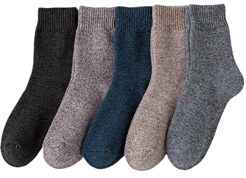 Hocerlu Thermal Socks for Men- 5 Pairs Thick Winter Warm Crew Socks | Cosy Cushioned Wool Boot Socks for Gifts, Ski, Hiking, Walking and Work