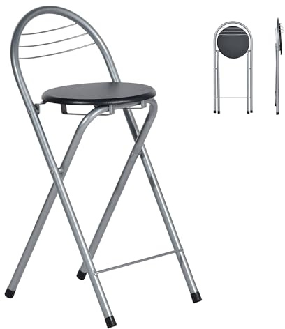 Liink1Ga Set med 6 bärbara fällbara pall, hopfällbar med ryggstol, barstol, vikbar, 61 cm hög sits och ryggstöd vikbar pall barstolar för inomhus, utomhus, barer camping, svart och silver
