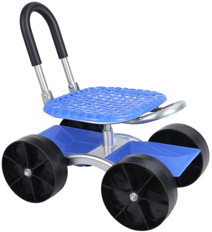 funrautz Carrello da giardino rotante, sgabello da giardinaggio regolabile in altezza su ruote, sedile da giardinaggio pieghevole con ripiano portaoggetti, sedile da giardinaggio rotante per anziani