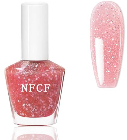 Glitter Jelly Nail Polish - Coral Pink Shimmer Reflective Quick Dry and Air Dry - Long Lasting Nail Art Gifts for Women