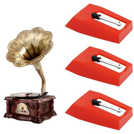 EuAcesry Aguja para Tocadiscos Universal, 3 Pcs Agujas con Punta de Diamante de Repuesto, para la Mayoría Tocadiscos de Vinilo Compatibles, Fonógrafo, Reemplazo Fácil y Funcionamiento Óptimo