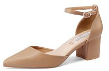 QUEEN HELENA Décolleté con Tacco Basso Scarpe Eleganti con Cinturino Donna ZM9909 (Nude Pu, Sistema Taglie Calzature EU, Adulto, Donna, Numero, Media, 38)