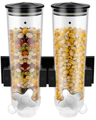 GDSKR Distributeur de céréales double, montage mural, distributeur de céréales, distributeur de céréales, conteneurs de céréales, bonbons, céréales, céréales, céréales, bonbons