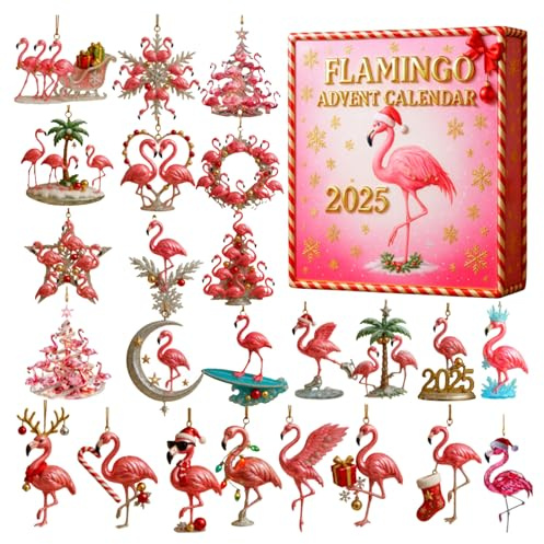 2025 julkalender, 24-dagars festlig nedräkning med 2D akryl flamingo prydnad hänge berlocker, perfekt som festgåvor för pojkar, flickor, klassrumsbelöningar och julklappar