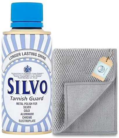 Premium Silver Polish & Microfibre Cloth Set | Silver Cleaner for Silverware & Jewellery | Chrome Cleaning Products & Silver Cutlery Cleaner | All Purpose Metal Polish 175ml for Gold & Aluminium
