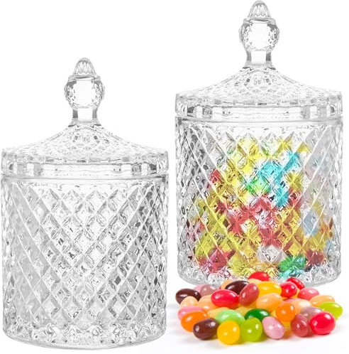 Fizleca 2 glasburkar med lock, i kristallglas, för dekorativa godisar och presentföremål, för snacks och fester