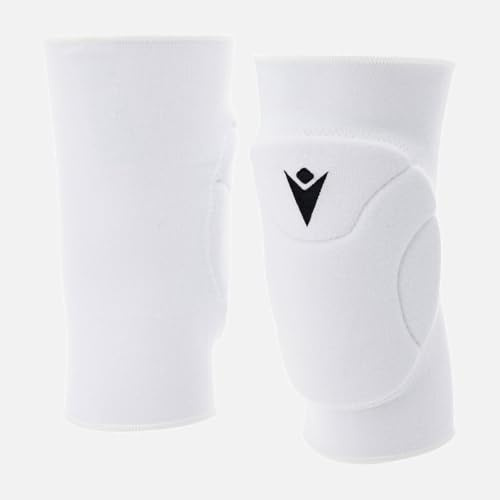 Macron Sage Evo Ginocchiere Volley Professionali – Coppia Unisex con Imbottitura Antiurto ad Alta Densità – Protezione Ginocchia per Pallavolo Indoor Allenamento e Gara Bianco (L)