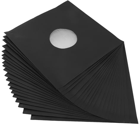 ANGGREK Buste per Dischi da 12 Pollici, Rivestimenti in Carta Kraft Nera Opaca, Cartone Spesso 350 g/m² con Foro Centrale per la Conservazione di Dischi in Vinile a 33 giri/min.