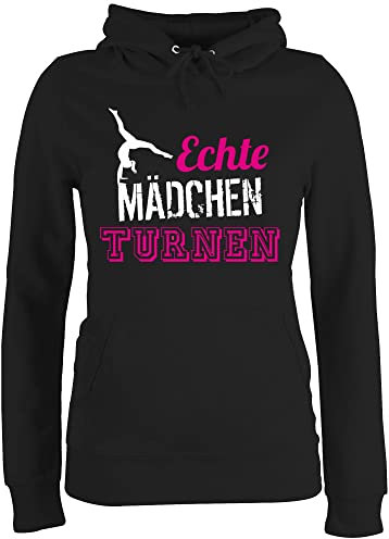 Pullover Damen Hoodie Frauen - Echte Mädchen Turnen I Geschenk Turnerin - S - Schwarz - Pulli personalisierbar Sport Turn Hoddies Turner pullis Gymnastic Hoody turnerinnen hoddys kunstturnen