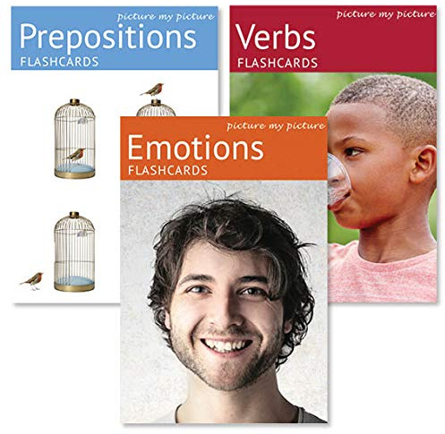 Picture My Picture Verbs, Prepositions and Feelings Flash Card Set– Speech Therapy Tool for Vocabulary, Communication & Thinking, with Activity Guide, Suitable for Education, ESL & ABA – Set of 120