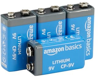 Amazon Basics 4-Pack 9 Volt Lithium High-Performance Batteries, 10-Year Shelf Life, Long Lasting Power