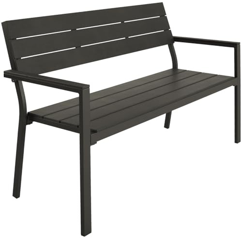 tectake® Panca da Giardino con Telaio in Alluminio, Comoda Panchina da Esterno 2 Posti, Panca con Schienale, Resistente agli Agenti Atmosferici, 128 x 59 x 88 cm - Grigio Scuro
