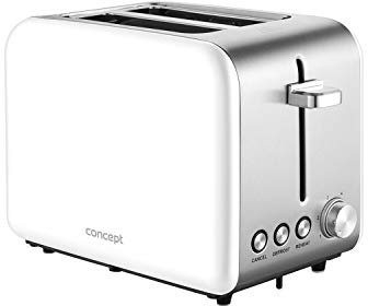 CONCEPT Hausgeräte TE2051 Grille-pain en acier inoxydable avec fente large 36 mm 2 chambres de grillage Minuterie électronique 950 W Mat (blanc)