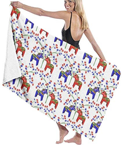 Telo Mare Microfibra,Cavalli Dala Svedesi Floreali Telo Spiaggia Antisabbia,Grande Coperta Da Spiaggia Portatile Telo Spiaggia Multifunzionale Telo Da Campeggio Mare Picnic 130×80cm