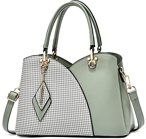 FORRICA Damen Handtasche Mode Kariertes Umhängetasche Frauen Tasche PU Leder Schultertasche mit Rhombus-Anhänger Grün