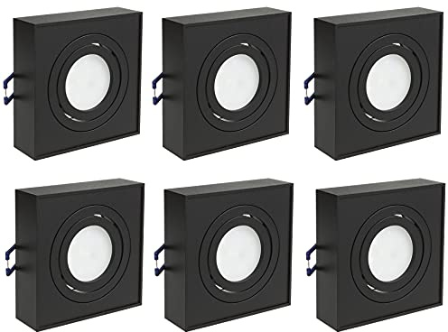 Maclean MCE464B 6x LED Einbaustrahler Einbauleuchte Deckenleuchte 7W 490 Lumen 3000K Warmweiß GU10 Einbaurahmen IP20 (6er Set Eckig, Schwarz)